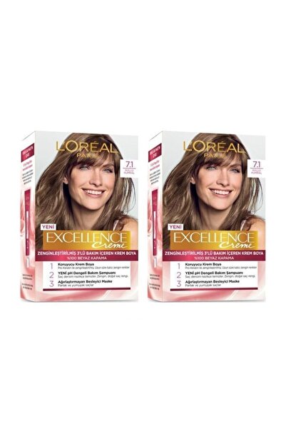 L'Oreal Paris Excellence Saç Boyası 7.1 Küllü Kumral 2'li Set