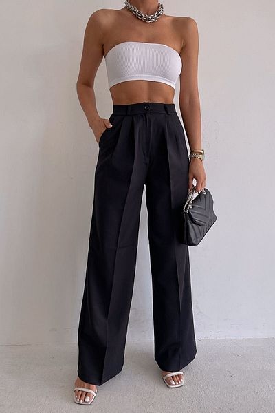 Livik Rosse Gold Black Pleated Women's Loose Fabric 90's Super High Loose Leg Palazzo Trousers