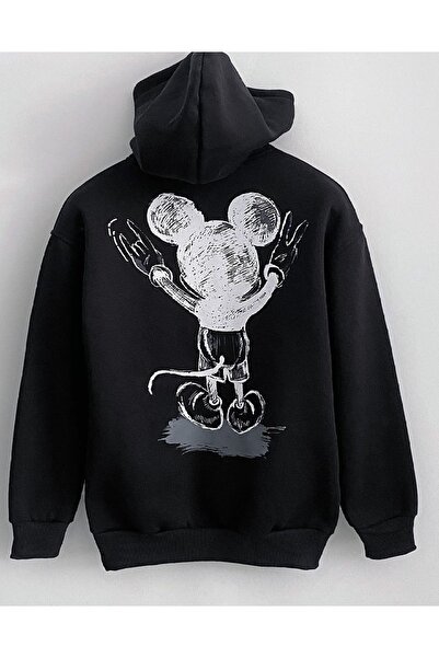 Machetta سويت شيرت بقلنسوة كبير الحجم مطبوع عليه ظهر ميكي ماوس للجنسين