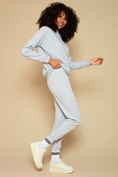 Select Moda Women's Gray Raised Knitted Basic Jogger Sweatpants