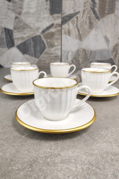 Digithome Ipek Efes 6'lı Porselen Kahve Fincan Takımı Yaldızlı Krem - Ipf132ma C320.045