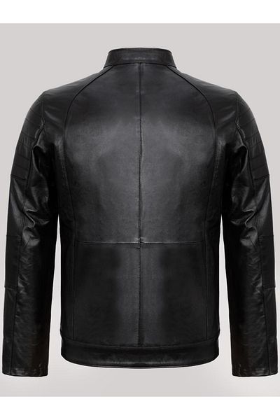 Derimont's Genuine Leather Black Three-Pocket Shoulder Embroidered Men's Leather Jacket