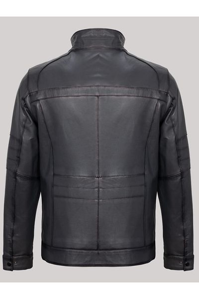 Derimont's Genuine Leather Gray Zippered Men's Leather Jacket with Pocket Detail