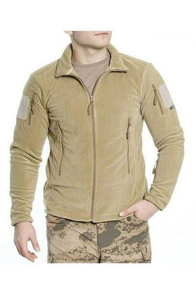 BARIŞ ASKERİ MALZEME Peace Military Mazlzeme Unisex Khaki Color 5 Pocket Zippered Nano Top Coat Fleece