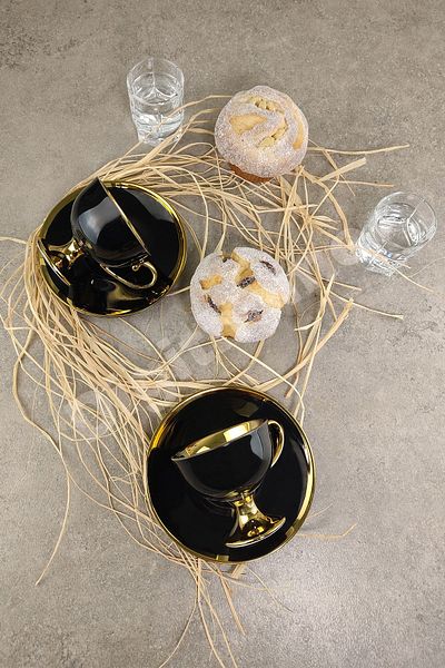 Digithome Porcelain Gilded Coffee Cup Set for 2 Black - Ist-72 C320.049