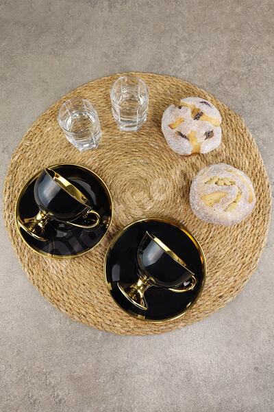 Digithome Porselen 2 Kişilik Yaldızlı Kahve Fincan Takımı Siyah - Ist-72 C320.049