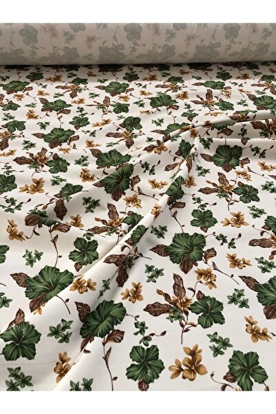 çataloğlu tekstil Yeşil Kahve Çiçek Desenli Kumaş