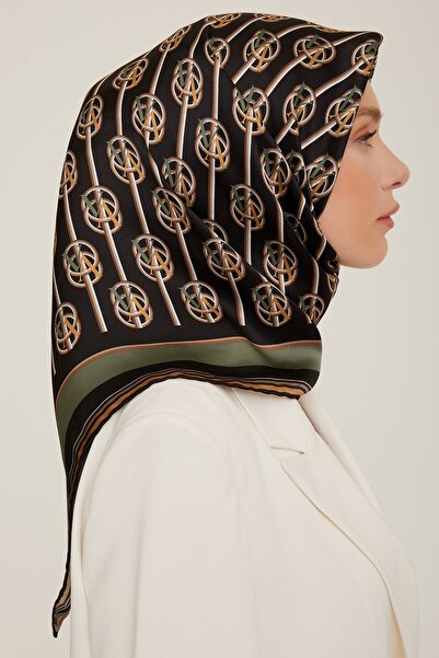 Armine Μεταξωτό κασκόλ Twill 2022-2023 Φθινόπωρο Χειμώνας-χακί Πράσινο Ενδιάμεσο Λεπτομέρεια