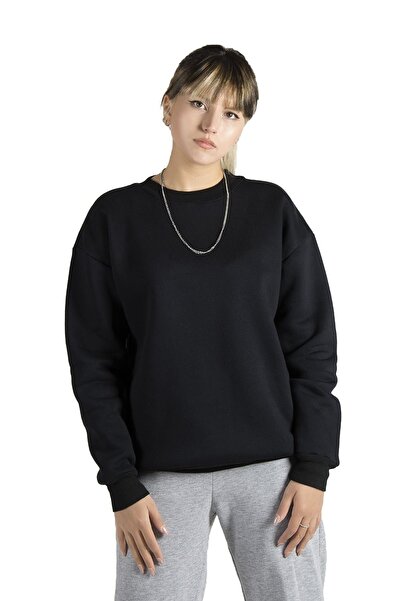 Terapi Men Women's Black Oversize Three Thread Ribbed Crew Neck Sweatshirt 22...
