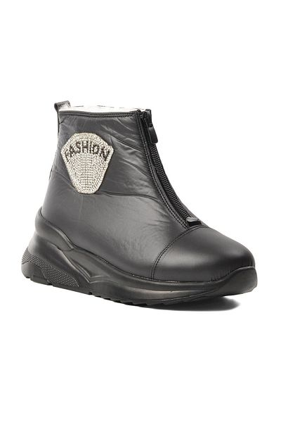 Park Moda White Line 844 Black Water Repellent Γυναικείες μπότες χιονιού με γούνα στο εσωτερικό
