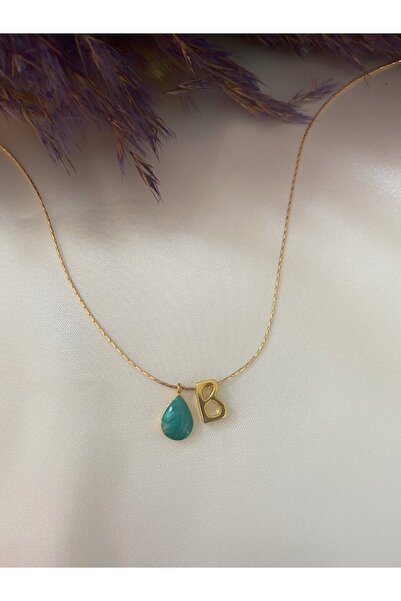 Asia by Leuvoié B Harfli Yeşil Mineli Damla Kolye