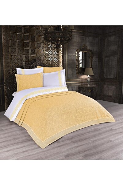 Finezza Κίτρινο Νυφικό Σετ 9 τεμαχίων Freya Jacquard με Κεντητό Βαμβακερό Παπ...