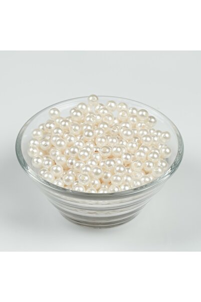 yfhobi 25 Gram - 6 Mm Krem Renk Inci Boncuk, Plastik Inci Boncuk, (205-215 Adet Arası)