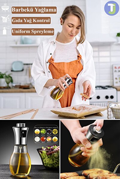 Technojet Sprey Cam Şişe Zeytinyağı Sirke Püskürtücü Paslanmaz Çelik Başlık Cam Airfryer Yağdanlığı