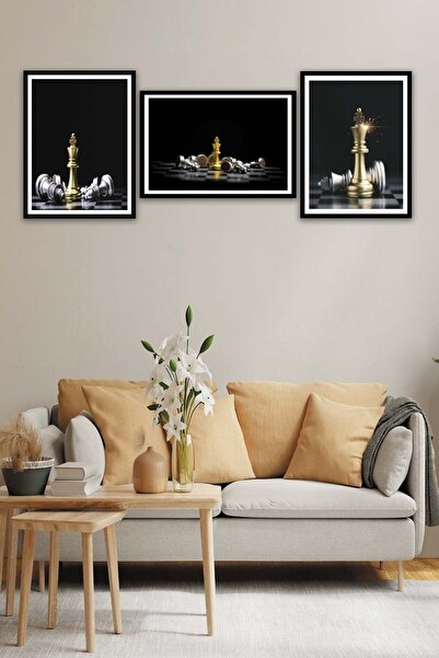 Conceptione 3 Parça Gümüş Ve Gold Renginde Satranç Siyah Çerçeve Görünümlü Md...