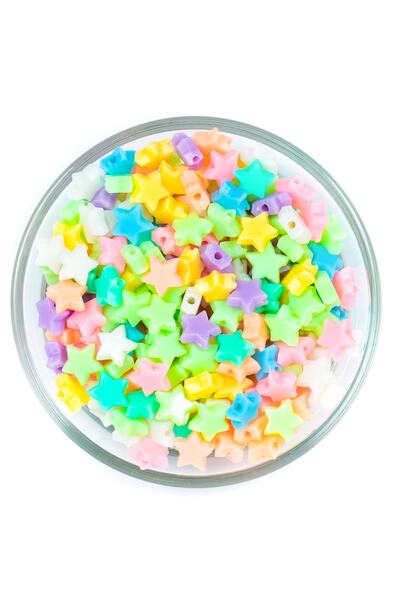 yfhobi 25 Gram - 8 Mm Pastel Karışık Renkli Yıldız Plastik Boncuk, ( 25gr - 1...