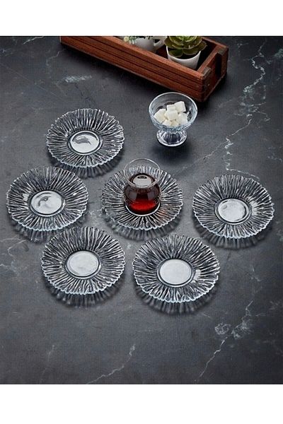 KAVEH Diamond Special Pattern 6-Piece Tea Plate 14cm, Decorative Pattern Crystal 6-Piece Tea Plate Snack Plate