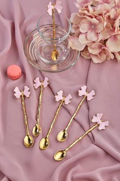 Zeryas Home 6 Butterfly Model Teaspoon Pink