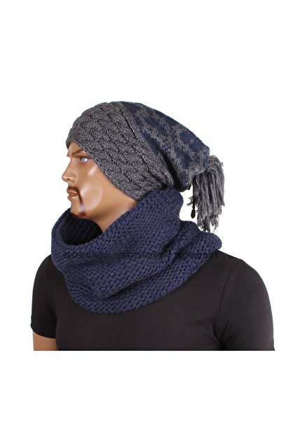 Groppa Guler tricotat gros unisex, albastru închis, model 03602-25012