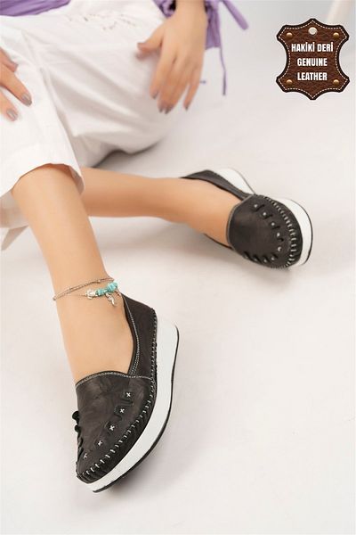 Ayakkabı Fuarı Elite Mn84c Women's Genuine Leather Espadrille Black