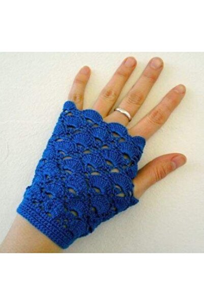 YOS TREND Mavi Renk Desenli Kadın Yarım Eldiven