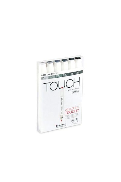 Shinhan Art Touch Twin Brush Pen: Double Sided Marker Set: 6-Piece Gray Tones