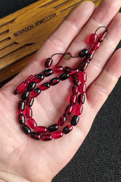 Vip Kehribar 6x9 Mm Bureaucrat Size Red Black Fire Amber Prayer Beads - Maste...
