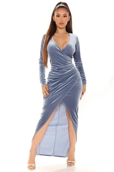 LAST POINT LİFE Μακρύ φόρεμα με βελούδινη λεπτομέρεια με σχισμή