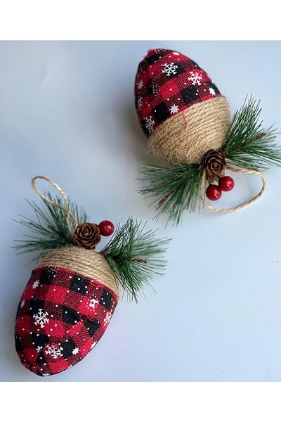 QUEEN AKSESUAR Imported Luxury Collectible New Year New Year 2-Piece Straw Plaid Cocina Pine Tree Ornament with Flowers