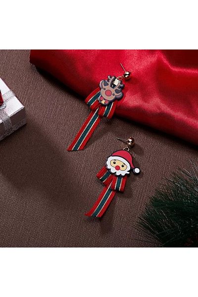 QUEEN AKSESUAR New Year's Eve Special Silver Pendant Lamp Ribbon Cute Deer Santa Claus Bow Earrings