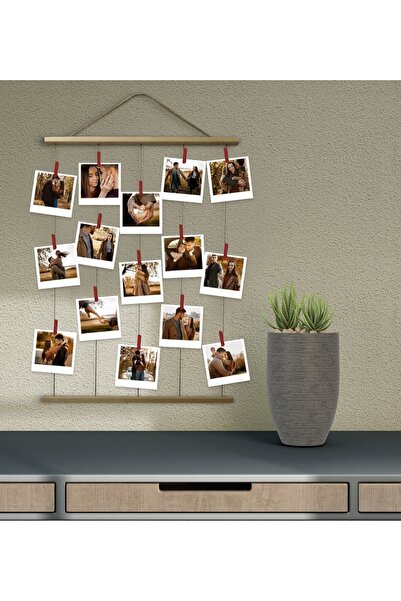 Bk Gift Gift Kişiye Özel 18 Fotoğraflı Uzun Ipli Mandallı Ahşap Anı Çerçevesi...