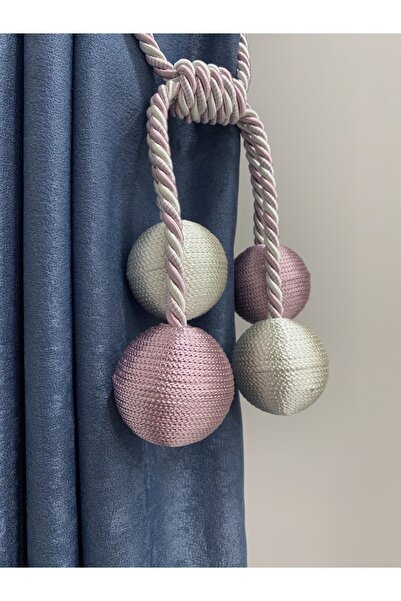 DÖRTTOP Modern Sarım 4 Toplu Braçol Kornişe Takmatik Ipli Tavan Perde Aksesuarı Gül Kurusu & Krem