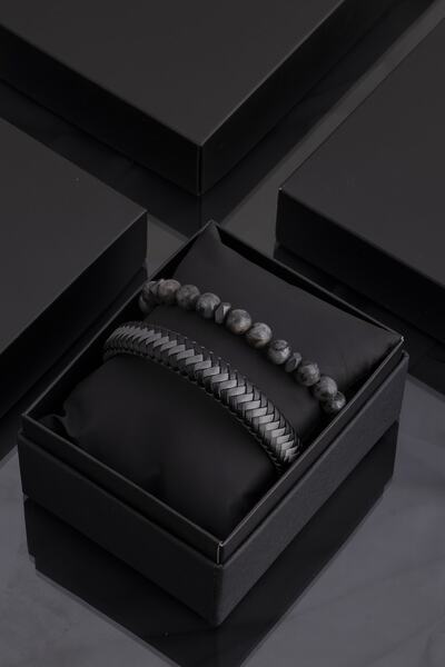 Sortie Aksesuar Hakiki Deri Ve Doğal Taş Erkek Kombin Bileklik Seti 028