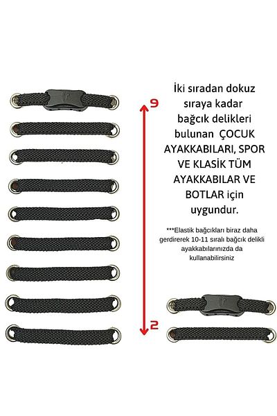 Ankanorm Practical Shoelaces Takbırak Laces Elastic Clip-on Elastic Boots Children's Shoelaces (BLACK)