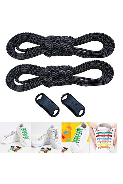 Ankanorm Pratik Ayakkabı Bağcığı Takbırak Bağcık Elastik Klipsli Lastikli Bot Çocuk Ayakkabı Bağcığı (SİYAH)