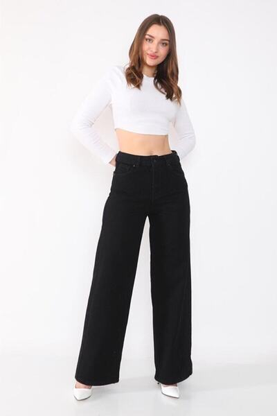 Livik Hampden Μαύρο Ψηλόμεσο Τζιν Με Λίκρα Και Φαρδύ Μπατζάκι- Wide Leg