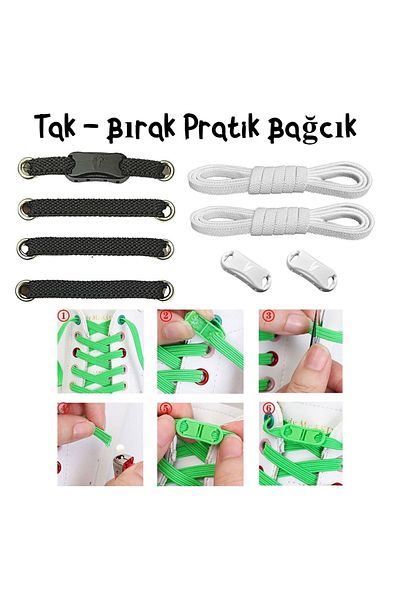 Ankanorm Practical Shoelaces Takbırak Laces Elastic Clip-on Elastic Boots Kids Shoelaces (WHITE)