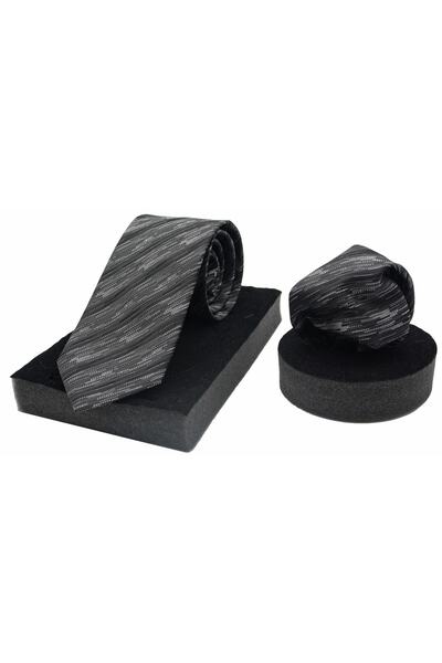 N-CHIC Man Kolej Çizgili Italyan Mikrofiber Dokuma Kravat Ve Mendil Seti Hedi...
