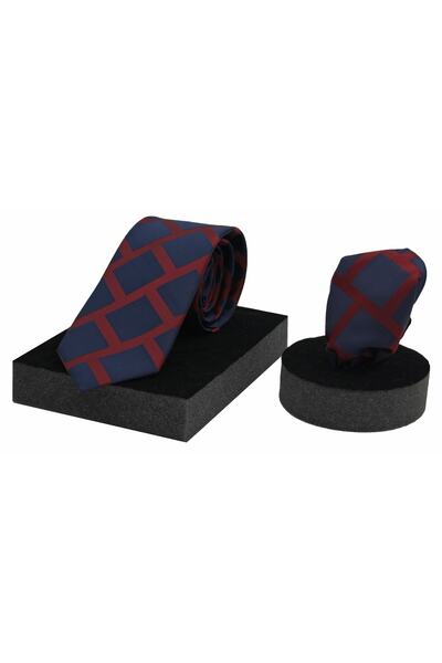 N-CHIC Man Geometric Plaid Italian Microfiber Woven Tie and Handkerchief Set ...