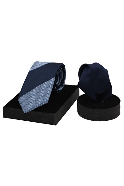 N-CHIC طقم ربطة عنق ومنديل منسوج من الألياف الدقيقة الإيطالية مخطط للكلية للرجال