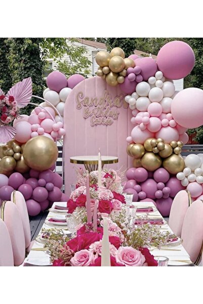 Çemrek Süs Parti مجموعة سلسلة بالونات باللون الوردي من ريترو فراولة ماكارونس،...