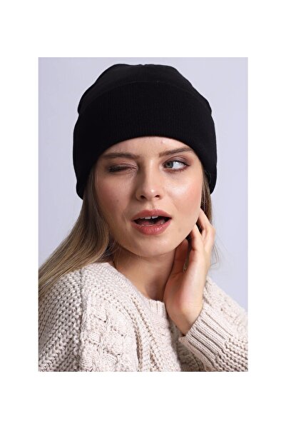 CosmoOutlet Μονόχρωμο Basic Folded Γυναικείο Μπερέ Μαύρο Χρώμα