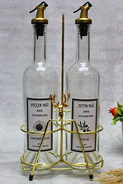 Jenisa Transparent Oil Pot with Gold Color Deer Accessory and Gold Stand