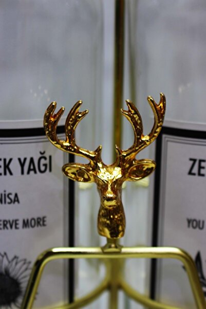 Jenisa Transparent Oil Pot with Gold Color Deer Accessory and Gold Stand