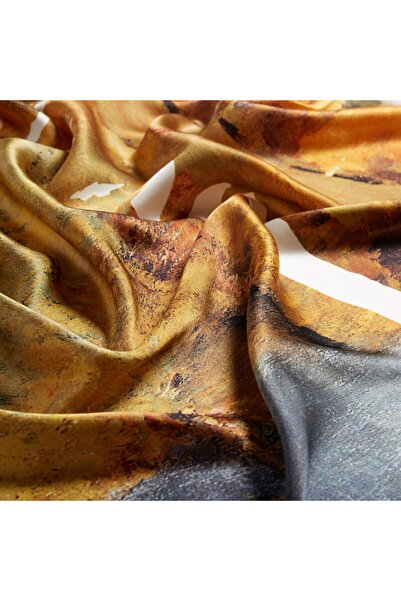 ipekevi Χρυσό φθινοπωρινό σατέν μεταξωτό μαντίλι