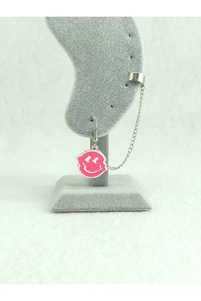 Fugusugu Happy Face Tragus Compression Chain Earrings