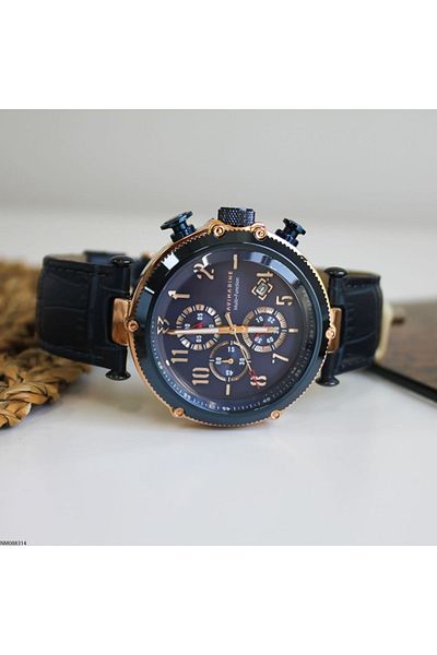 Navimarine Navy Blue Leather Cord Choronograph Special Color Men's Wristwatch
