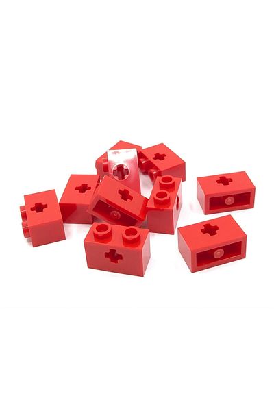 LEGO Moc Custom Technic Brick - Red 8 Pcs Perforated Brick, 1 X 2 Axle Accessory