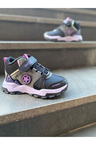 Aleza Shoes Ροζ Μαύρα Χειμερινά Παιδικά Αθλητικά Παπούτσια Ανθεκτικά στο Ψύξη
