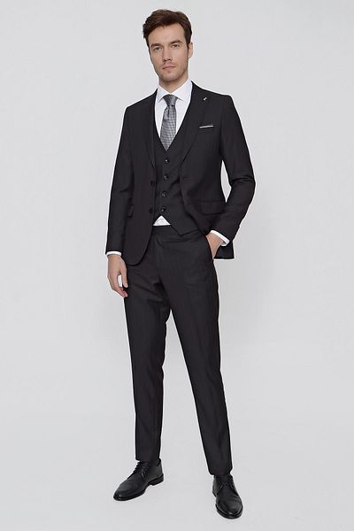Morven Men's Black Oscar Striped Vest Slim Fit Slim Fit 6 Drıop Suit